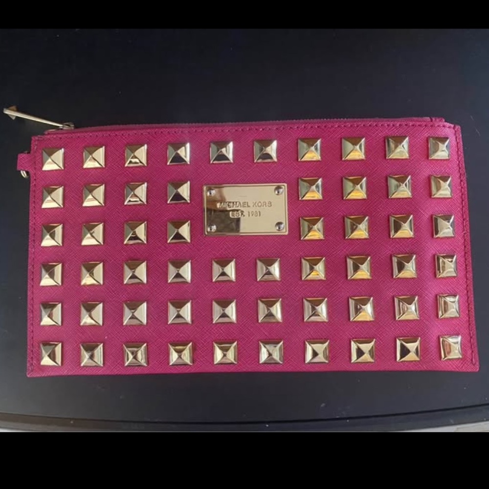 Michael Kors Fuchsia Clutch with Gold Studs